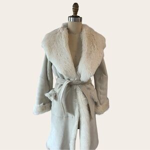 BCBGMaxAzria Cream Faux Fur Coat